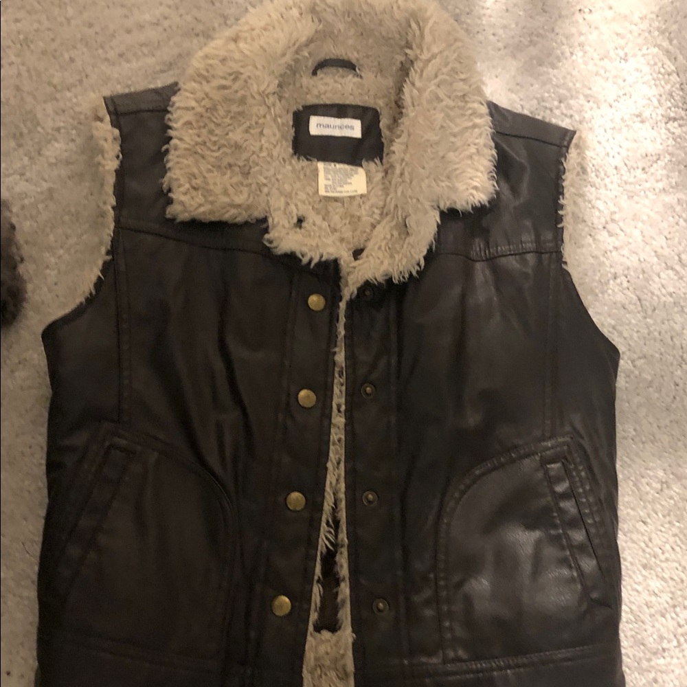 Brown Faux Leather Vest with Shearling Lining size S